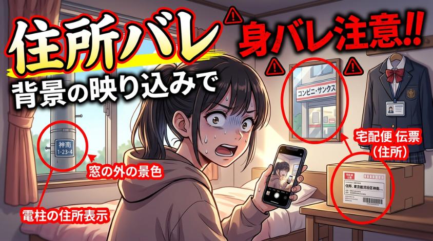 背景に住所が特定できるものが写りこむ