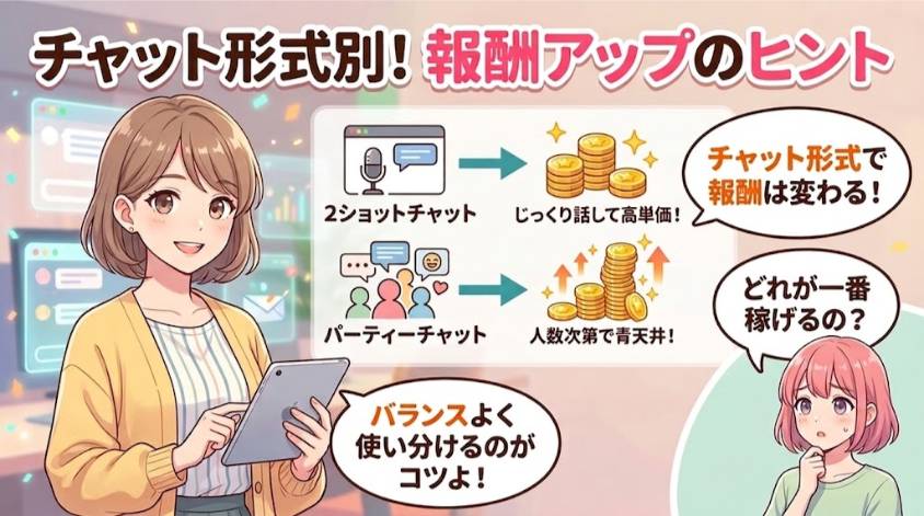 ライブでゴーゴーはチャットの種類で報酬が違う