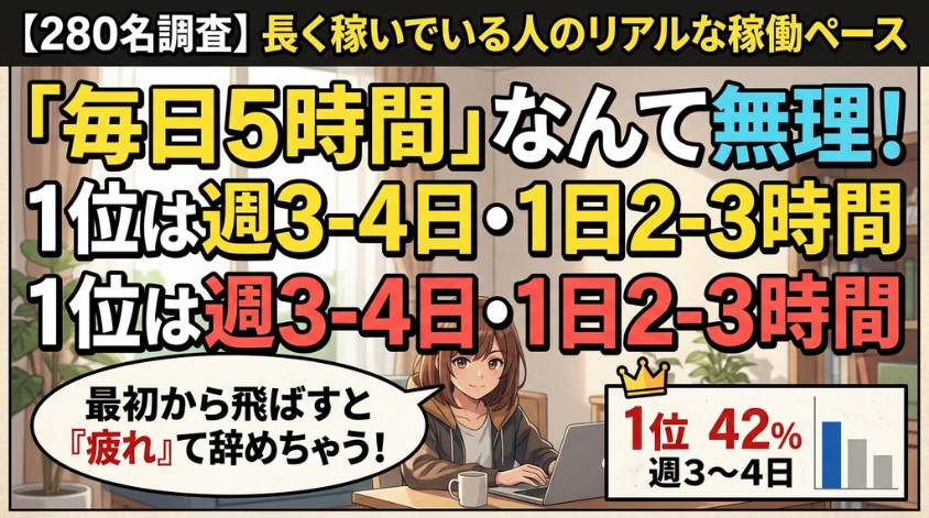 メルレで長く稼いでいる人ほど稼働時間が短い