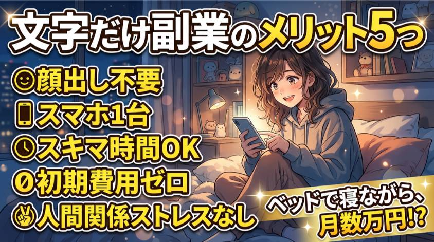 顔出しなしの文字だけ副業のメリット