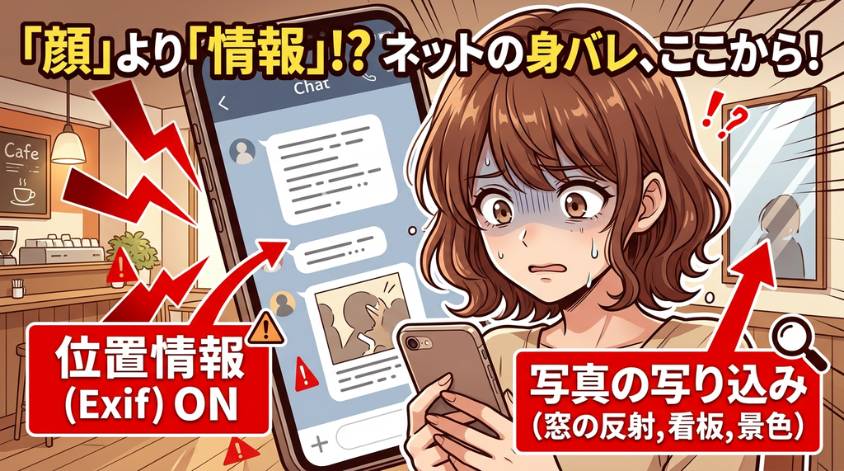 位置情報と映り込みで住所がバレる