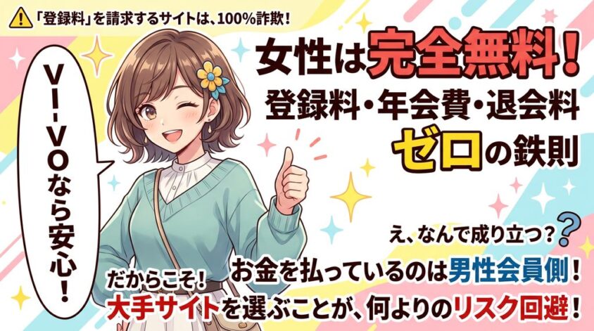 ビーボで女性は登録料・年会費・退会費無料